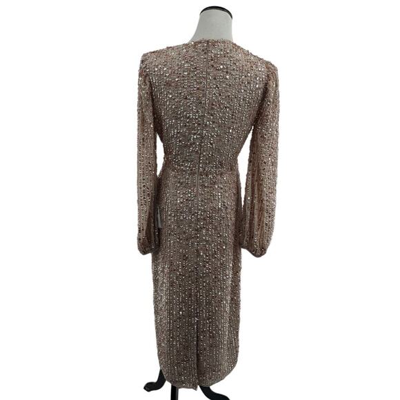 Mac Duggal Nude Sequin Long Sleeve Cocktail Midi Dress 6 - Picture 7 of 12
